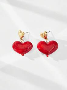 Maija Vintage Elegant Dripping Heart Shaped Earrings, Burgundy - Burgundy - View 2