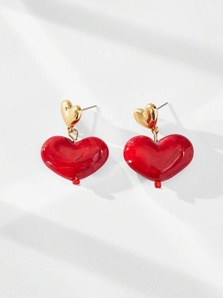 SHEIN Maija Vintage Elegant Dripping Heart Shaped Earrings, Burgundy
