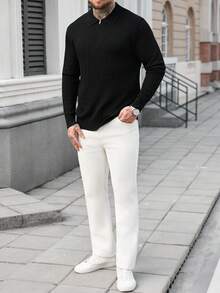 Manfinity Homme 男士休闲纯色针织衫，秋冬男士针织长袖春夏服装黑色毛衣，绞花针织毛衣男士Polo衫，男士针织衫，男士高尔夫球衫，男士服装在线春夏男士服装，男士针织衫，男士黑色Polo衫，男士针织Polo衫，男士拉链针织Polo衫，黑色长袖针织衫，男士针织衫，男士针织Polo衫，男士毛衣上衣，黑色长袖衬衫，男士黑色翻领衬衫 - 彩色 - 查看 3