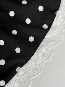Vionelle Plus Size Women's Spring/Summer Black Elegant Romantic Polka Dot Tube Lace Trim Maxi Dress, Waist Cinching Slimming, Suitable For Parties, Dates, Valentine's Day, Garden Parties - Black and White - View 6