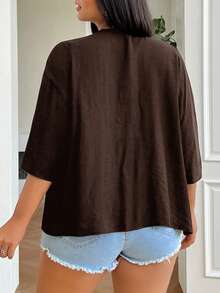 SHEIN EZwear 夏季短款轻薄纹理大码短外套，适合秋冬季穿着 - 棕色 - 查看 2