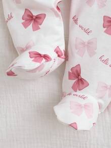 SHEIN Babygirl Cute Knitted Bow Long Sleeve Pajama Set, Casual Sleepwear