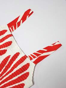 SHEIN Franclia Women's Versatile Casual Elegant Classic Fashionable Vacation Style Charming Urban Business Office Commute Valentine's Day Date Party Beach Printed Jumpsuit Pants - Red and White - View 6