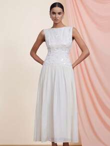 Aveloria Rosie Đầm chiffon đính sequin thời trang, thiết kế độc đáo và cao cấp. - trắng - Xem 3