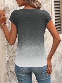 EMERY ROSE 女士休闲渐变爱心印花蝙蝠袖V领T恤，夏季 - 彩色 - 查看 2