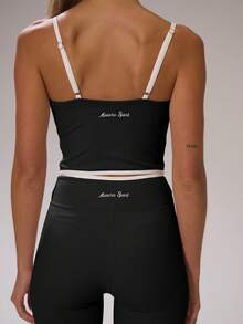 Musera Sport Sport Contrast Piping Fitted Crop Top And Crossover High Waist Leggings Co-Ord Set Cinched Stretch Padel Autumn Fall  Activewear Sport Gym Workout Lounge Ski Fitness Off Piste Yoga Pilates Daily Casual