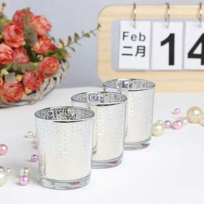 Cirelle Romantic Electroplated Glass Candle Holder – Silver/Pink Metallic Glow, Elegant Table Centerpiece For Anniversary, Weddings & Couple Gifts