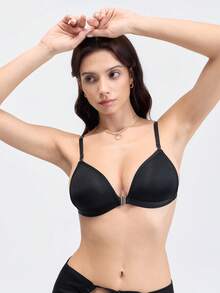 黑色前扣式无钢圈文胸，带固定垫，女士内衣文胸，带可拆卸肩带，可打造百搭造型 - 细肩带文胸、交叉后背文胸和细肩带文胸 - 黑色 - 查看 4