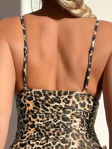 Swim SXY 2025 New "Mob Wife" Style Party Leopard Print Sexy High Cut Adjustable Drawstring Tie One-Piece Swimsuit Set For Women - Multicolor - View 3