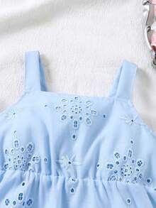 Elladie kids Young Girls Casual Fashion Blue Dress, Sky Blue Solid Woven Openwork Fabric, Sleeveless Strap Patchwork Waist Dress, Suitable For Young GirlCute Lady, Casual Fashion, Comfortable Wear, Suitable For Daily School, Outing, Vacation, Beach Photo, Party And Holiday Outfit, Powder Blue Dress For Kids, Girls Summer Dress, Girls Sleeveless Blue Dress, Kids Embroidered Dress, Sky Blue Dress For Girls.Summer Outfits.Elegant Party Dresses.Squishy Dress. - Blue - View 8