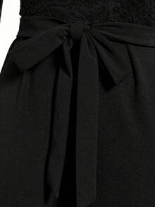 SHEIN Clasi Plus Size Women's Black Contrast Lace Off-Shoulder Long Sleeve Jumpsuit,Elegant Formal Autumn Wide Leg Jumpsuits For Evening Night Out Club Party - Black - View 7
