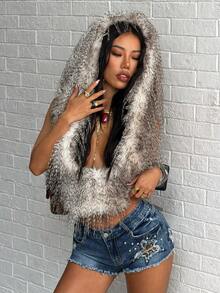 Jeanoix Y2K 时尚刺绣豹纹星星装饰牛仔迷你短裤 - 深色水洗藍 - 查看 5