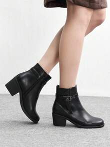 CUCCOO BIZCHIC Botas cortas casuales y cómodas con diseño de cremallera lateral para mujer, versátiles para uso diario - Negro - Ver 5