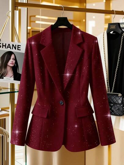 GlowEve 女士秋冬金银箔腰部修身西装外套