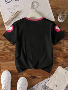 Tetris™ X SHEIN 少女休闲日常通勤时尚街头风爱心字母图案短袖T恤，夏季 - 白色 - 查看 2