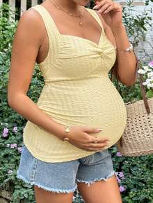 Lyckli Maternity Clothes Tops Summer Pregnant Yellow Tank Top, Highly Elastic, Soft, Comfortable, Casual, And Perfect For Vacations - Yellow - View 6