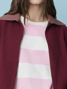 Nöista 这款长袖上衣采用宽松版型，柔软面料上饰有醒目的粉白横条纹。圆领设计，落肩剪裁，穿着舒适自在。是春季女装、春假穿搭、春季服装、休闲装扮以及度假休闲造型的理想之选。 - 粉色 - 查看 8