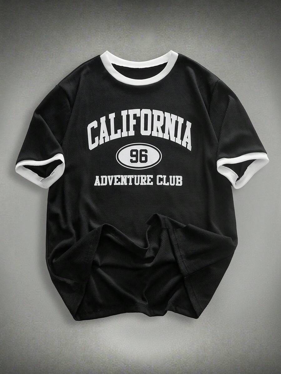 HIMLAND 男士休闲数码印花纹理面料圆领短袖T恤 - 彩色 - 查看 1