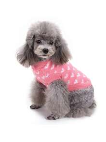 Warm Soft Wool Dog Sweater Vest, Red & Pink All-Over Print Heart Pet Clothes - Pink - View 4
