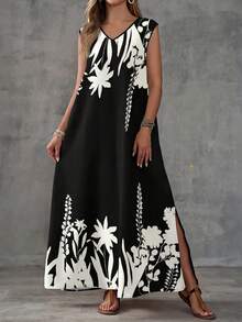 EMERY ROSE Đầm dài không tay dáng suông in hoa dành cho nữ, thích hợp cho kỳ nghỉ và các dịp thường ngày. - màu đen - Xem 5