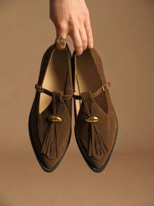 Rosivie Women's Casual Versatile Commuting Loafers With Tassel Decor - Brown - View 2