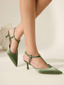 CUCCOO CHICEST Giày bệt nữ màu nâu cà phê, quai chữ T, mũi nhọn, gót thấp, quai ngang mắt cá chân, thích hợp đi làm, hẹn hò, dự tiệc, giày mùa xuân, nghỉ xuân, lễ Phục sinh, ngày Valentine. - màu xanh lá - Xem 7