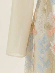 Soleia 大码女式刺绣长袖迷你连衣裙 - 杏色 - 查看 3