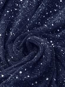 SHEIN Clasi 大码优雅短袖荷叶边腰部亮面连衣裙 - 藏蓝色 - 查看 5