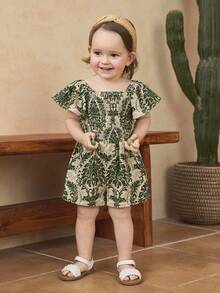 SHEIN Baby Girl Ditsy Floral Ruffled Collar Casual Romper - Multicolor - View 5