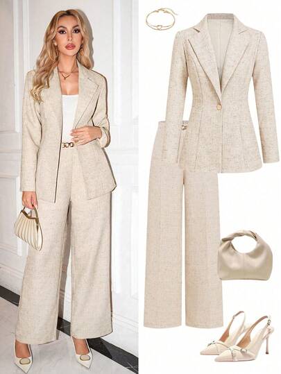 Ellevyn 女士优雅通勤外套和裤子两件套