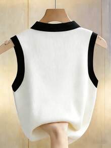 Franclia Women's Casual Everyday Office Commute Contrast Trim Polo Collar Tank Top, Summer