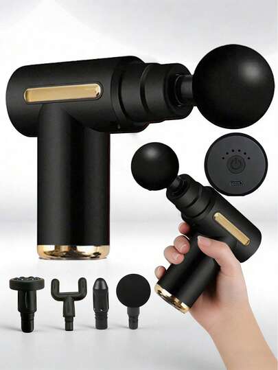 Teckwe 便携式肌肉按摩枪，适用于全身按摩，配备LED触摸屏、速度调节、可充电和4个可更换按摩头，筋膜枪 - 肌肉按摩椅 - 专业理疗级多功能迷你电动手持锤式肩颈按摩器