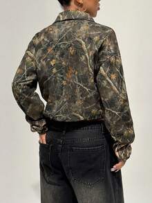 INAWLY Plus Size Casual Camouflage Print Front Zip Sweatshirt, Spring/Autumn - Multicolor - View 2