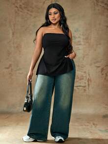 Truni Áo quây mùa hè màu trơn dành cho nữ cỡ lớn, kiểu dáng quả lê và tam giác. - màu đen - Xem 7