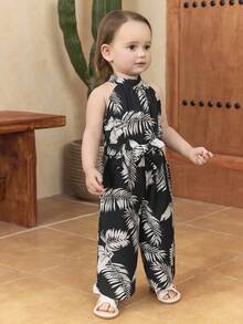 SHEIN Baby Girl Ditsy Floral Sleeveless Casual Romper - Multicolor - View 3