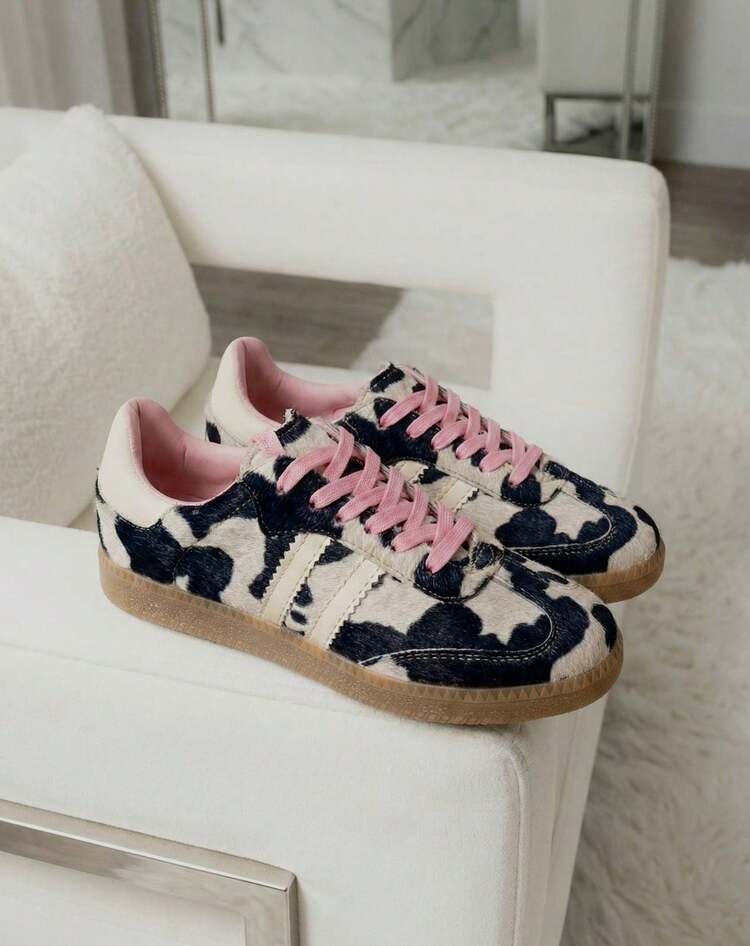 Women's, Cotton, Women's Tennis Shoes, Women's Shoes, New Model, Animal Print Shoes, New Models For The New Season Winter Spring, Cushioned Shoes Inside, With Shoelace Change, Non-Slip Sole, Easy Fit Perfect For Everyday Use, Daily. Fashion Preppy Fashion Sexy Woman Pretty Casual Sports Gym School, Home Use Office School And More, Shoes Sneakers Boots Willows - Beis y Negro - View 2