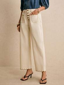 Poéselle 女士休闲通勤斜纹直筒牛仔裤 - 白色 - 查看 4