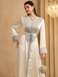 Layrah Elegant Luxury Embroidered V-Neck Flare Sleeve Dress, Spring/Summer