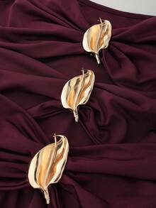 Olithes Französisches plissiertes Design Metall Dekor Camisole Maxikleid Burgunderrotes Kleid Bordeauxrotes Kleid Weinrotes Kleid Knielang Kleid Brautjungfernkleid Elegantes Hochzeitskleid Cocktailkleid Midi-Kleid Damenkleid mit Metalldekor Taillenschmeichelndes Kleid Damen Midi-Kleid Taillenschmeichelndes Kleid A-Linien Midi-Kleid - Bordeaux - Übersicht 6