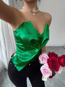 Rafferiza Valentine's Day Fashion Bow Transparent Strap Red Zipper Design Camisole - Green - View 4