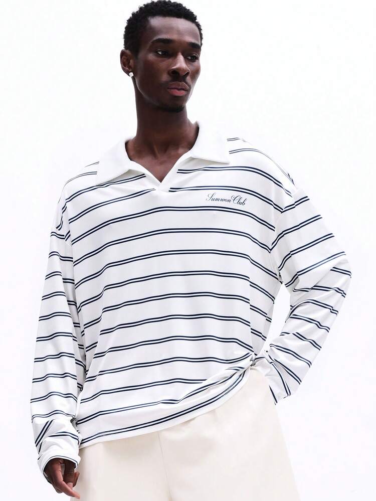 Striped Long Sleeve V-Neck Polo