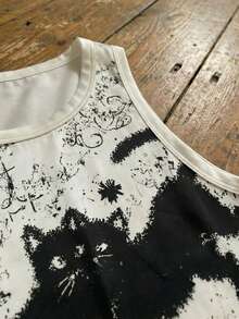 Glimmora Áo tank top ngắn tay nữ, họa tiết mèo, đa năng cho mùa tựu trường, đi làm và trang phục mùa hè. - Nhiều màu - Xem 4