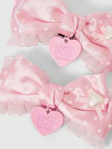 ROMWE 1 Cặp kẹp tóc ren hồng chấm bi in hình trái tim xinh xắn, phụ kiện tóc phong cách Lolita Kawaii tối giản thời trang phù hợp cho trang phục hàng ngày, đi học, hẹn hò, mua sắm - Hồng - Xem 2