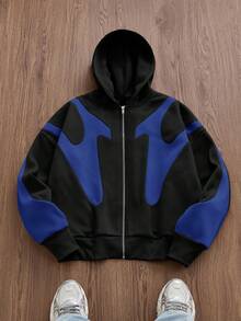 SWAVVY 男士针织休闲宽松长袖连帽卫衣 - 寶藍色 - 查看 6