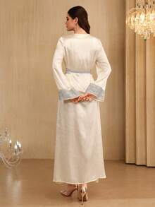 Layrah Elegant Luxury Embroidered V-Neck Flare Sleeve Dress, Spring/Summer