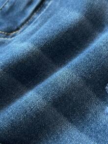 Elamini Low Waist Fashionable Distressed Rolled Hem Denim Shorts - Medium Wash - View 5