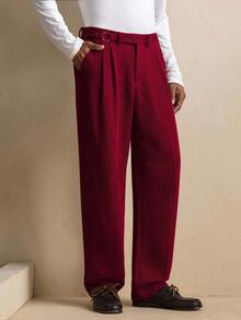 Business Casual Quần dài nam AKNOTIC họa tiết xương cá dáng rộng, thích hợp cho tiệc Giáng sinh, trang phục công sở thường ngày, mùa thu, quà tặng cho bạn trai, dịp lễ. - Đỏ - Xem 4