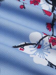 ROMWE MEN Street Life 男士休闲时尚街头耶稣字母樱花印花抽绳腰带二合一短裤，夏季 - 彩色 - 查看 5