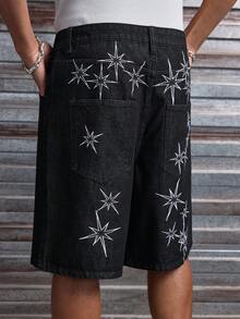 AXEPEAK Men's Embroidered Pocket Casual Loose Fit Denim Shorts - Black - View 5