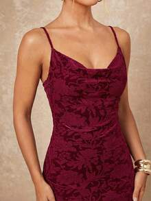 Lumalex 女士优雅提花鱼尾修身连衣裙，度假风，夏季 - 紅木色 - 查看 7